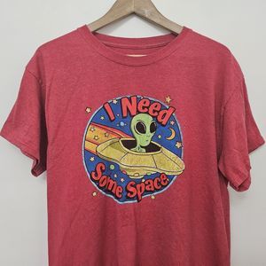 DOM Men's Red Funny Graphic Print UFO Theme Crew Neck T Shirt Size L